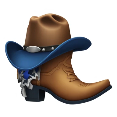Rustic cowboy boot with spur and a dark blue cowboy hat on top sticker