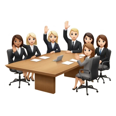saying goodbye a group of coworkers hand up in meeting room in long rectangular table sticker