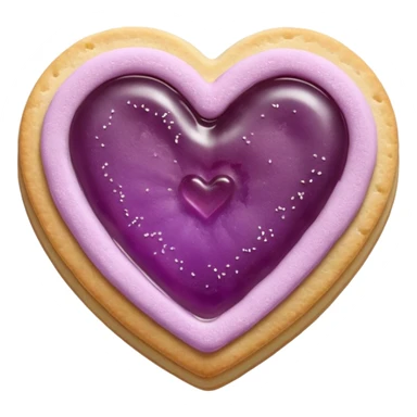 Realistic shortbread cookie in the shape of a heart with mauve jelly middle filling and sprinkled powder sugar on top. sticker