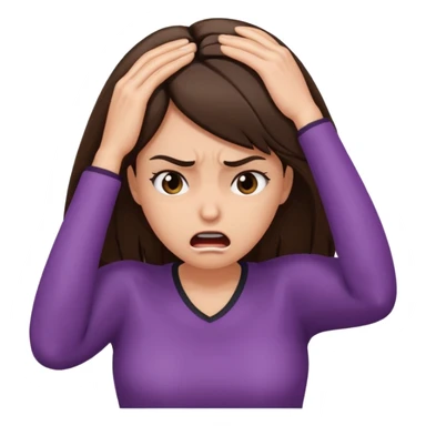 female pulling her hair with mad face, face palm, brunette sticker
