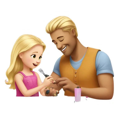 blonde babydaughter gives blonde dad a manicure sticker