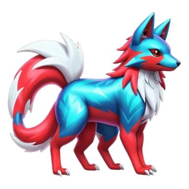 Futuristic shiny colorful neon vibrant bright patterned Zoroark-Zangoose-Litten-hybrid-creature sticker