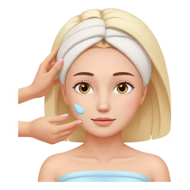 woman receiving gentle facial massage, calm expression, pastel colors, spa atmosphere, emoji style sticker
