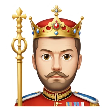 Russian tsar Nicholas II, royal uniform, scepter, crown, serious expression sticker