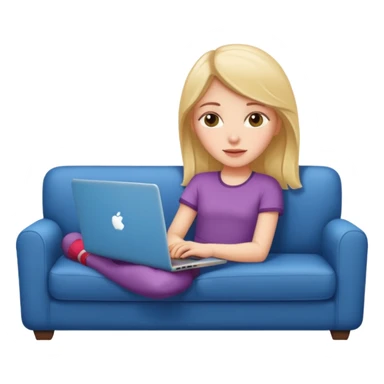 A white girl is lying on a sofa with a laptop sticker