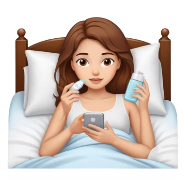 White Girl with Brown hair having skincare on, laying In bed using phone  sticker