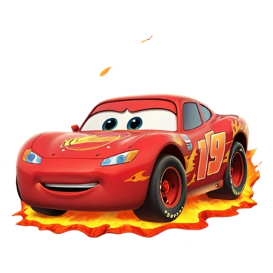 Lightning McQueen racing with lava erupting in the background sticker