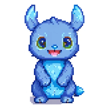 Stitch from Lilo & Stitch, pixel art style, full body, cute expression, blue fur, standing pose sticker