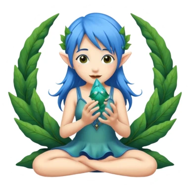 forest fairy woman with blue hair playing leaf-shaped ocarina sticker