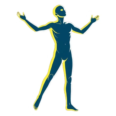 Human form dissolving into ethereal light particles, transcending physical form, spiritual journey sticker