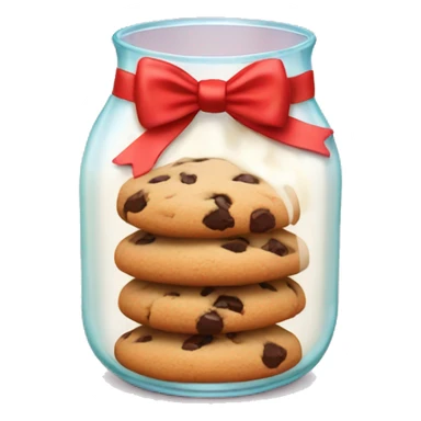 Cookies with milk and red bow around glass sticker