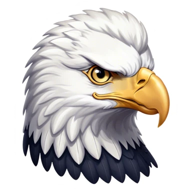 Cinematic Noble American Eagle Portrait Emoji, Poised and regal, with a powerful, broad build, a distinctive white-headed silhouette contrasting a dark, formidable body, and piercing, intense eyes, Simplified yet sharp and sophisticated features, highly detailed, glowing with a soft, majestic radiance, high shine, intelligent and commanding, stylized with an air of national pride, focused and vigilant, soft glowing outline, capturing the essence of a watchful and confident American eagle that appears ready to soar out of the screen with effortless authority! sticker