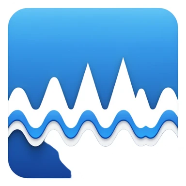 logo on white background showing a waveform morphing into text. Clean blue and white geometric sticker