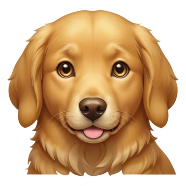 Cinematic Cute Golden Retriever Portrait Emoji, Head tilted playfully and inquisitively, showcasing a rich, glossy golden coat with a healthy sheen, round, sparkling brown eyes filled with curiosity, Simplified yet irresistibly adorable features, highly detailed, glowing with a warm, friendly glow, high shine, affectionate and lively, stylized with a touch of whimsy, bright and endearing, soft glowing outline, capturing the essence of a mischievous yet loving companion, so playful it feels like it could leap out of the screen and into your arms! sticker