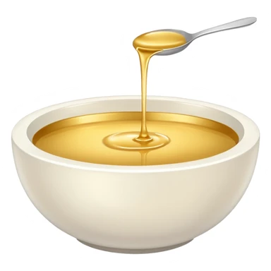 white bowl of gold liquid, minimal, smooth, no spoon, simple, clear sticker