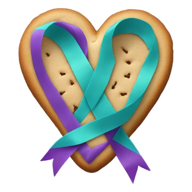 Heart cookie with teal purple awareness ribbon sticker