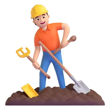 man digging with a shovel, smiling sticker