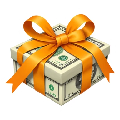 Money wrapped with orange ribbon sticker