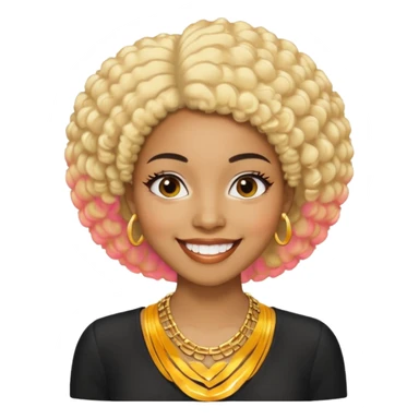Black woman, short black afro, blonde hair clip, thin necklace, big smile, looks 30, professional event manager sticker