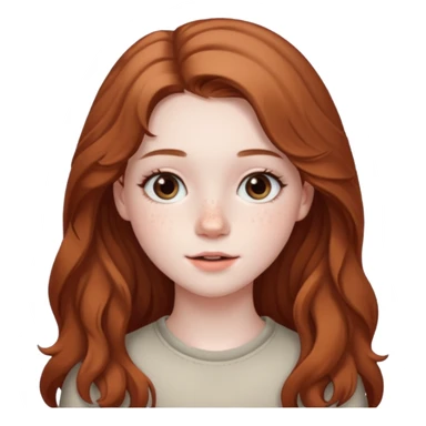 18-year-old girl with pale skin, lots of dark freckles, rosy cheeks, and long straight/wavy light brown hair. sticker