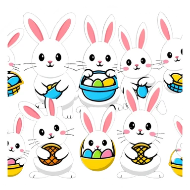 Group of Easter bunnies with Easter baskets full of eggs sticker