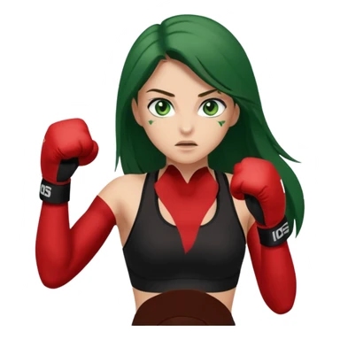 Girl emoji with green eyes and long brown hair, black sports bra throwing a punch  sticker