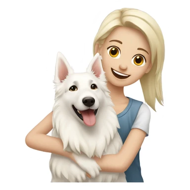 Happy white Swiss Shepherd  with blonde girl sticker