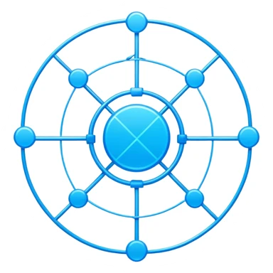 network in a circle form with boxes at intersection points sticker