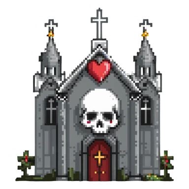 heart, skull, and church together sticker