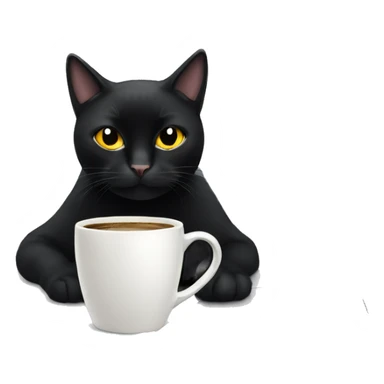 black cat coding in computer drinking coffee sticker