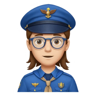 scout boy long hair spectacled blue uniform with cap very unique looking sticker