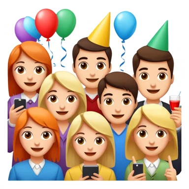 Party quiz with happy people no phone writing blocks empty eyes sticker