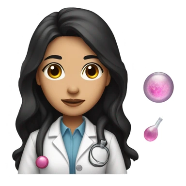 Young beautiful female idol scientist with long black hair and medium skin tone with pink accents sticker