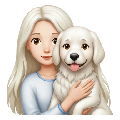Long-haired girl holding a big white dog sticker