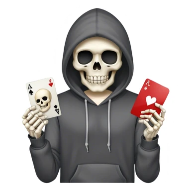 skeleton holding ace card in hoodie ￼ sticker
