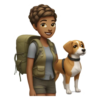 Light brown woman pixie cut hair hiking with dog sticker