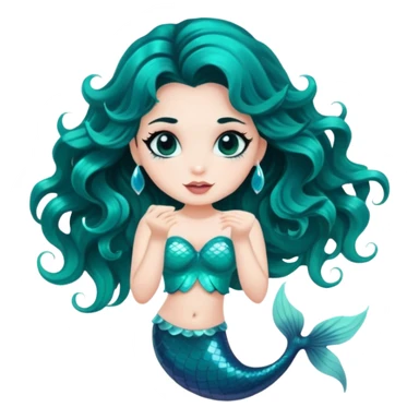 A withe skin mermaid with black wavy hair and black eyes ( tourquise syrup) sticker