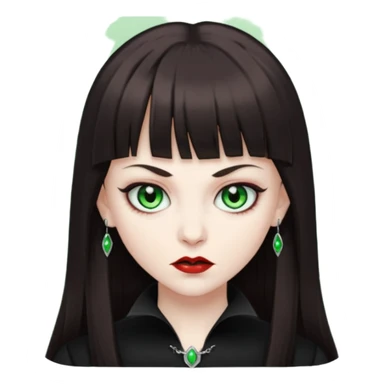Faça uma vampira com olhos verdes e cabelos morenos com franja sticker