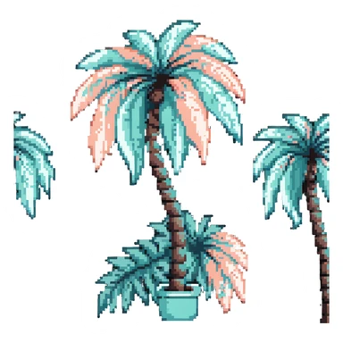 palm tree with pastel teal trunk and pastel peach leaves sticker