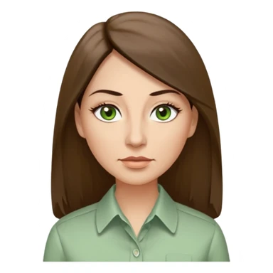 43 year old Adult woman avatar, light skin tone, long, oval face, long straight ashy brown hair, green almond-shaped eyes with dramatic eyelashes and minimal eyeliner, neutral mouth, medium straight eyebrows, average nose, smooth skin,  seersucker collared button down shirt sticker