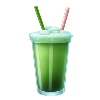 glass cup of ice matcha with a straw sticker