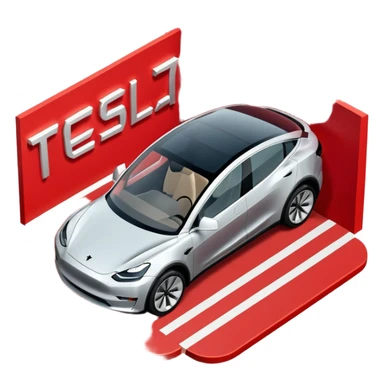 A Tesla Model Y parallel parking in front of a store, from above sticker