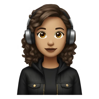 female dj, light skin, dark brown slightly wavy hair, black clothes, brown eyes sticker