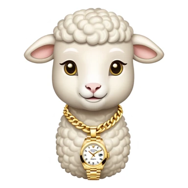  lamb wearing gold necklace and gold Rolex
 sticker