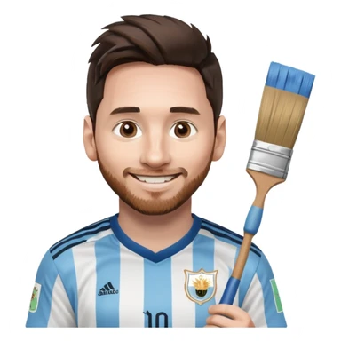 create an emoji of Lionel Messi smiling in an Argentina shirt holding a paintbrush sticker