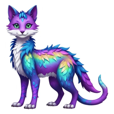 Kawaii iridescent beautiful pretty elegant divine edgy fantasy feline-vernid-sergal-fursona-animal-creature with accessories, full body with intricate markings  sticker