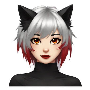 Anthro Edgy Cool Beautiful Black Cat-Fursona with Emo Hair-bangs with Red Streaks sticker