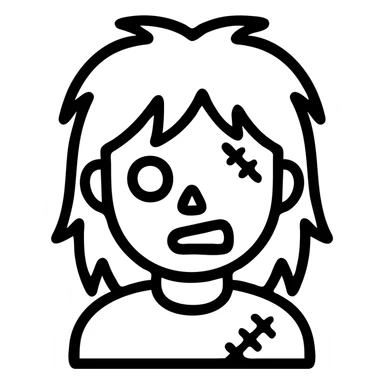 boy zombie with long black wolf cut hair, outlined icon style sticker
