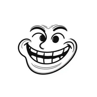 Hand-drawn troll face meme with classic grin, used in YouTube videos sticker