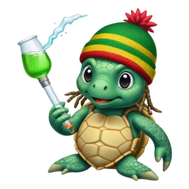 Sea turtle taking a bong rip, wearing a rasta beanie with dreads. sticker